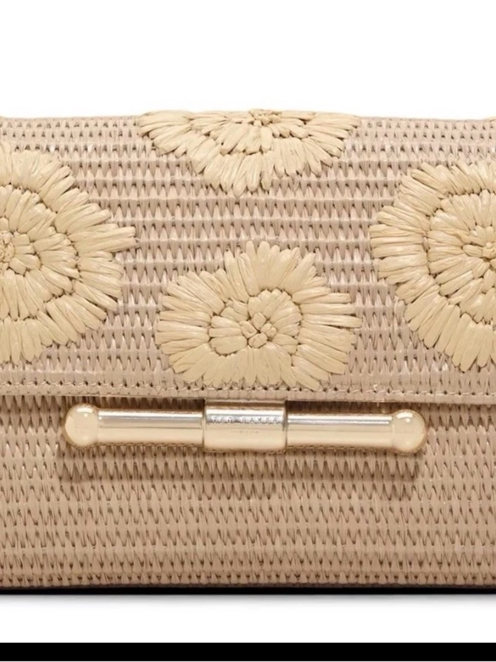 Ted Baker Beige Floral Woven Clutch with Gold-Tone Bar